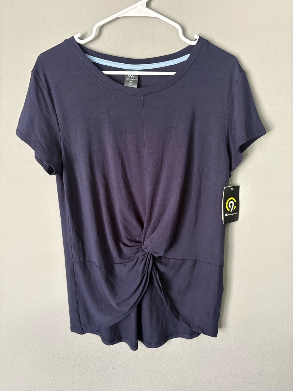 New C9 Champion Duo Dry Twist Front Tee Shirt Women’s Size Medium Xavier Navy